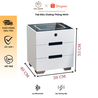 Tủ Đầu Giường, Tab Đầu Giường Thông Minh Có Sạc Điện Thoại Không Dây, Đèn Led 3 màu Chế Độ Cảm Ứng Loa Bluetooth