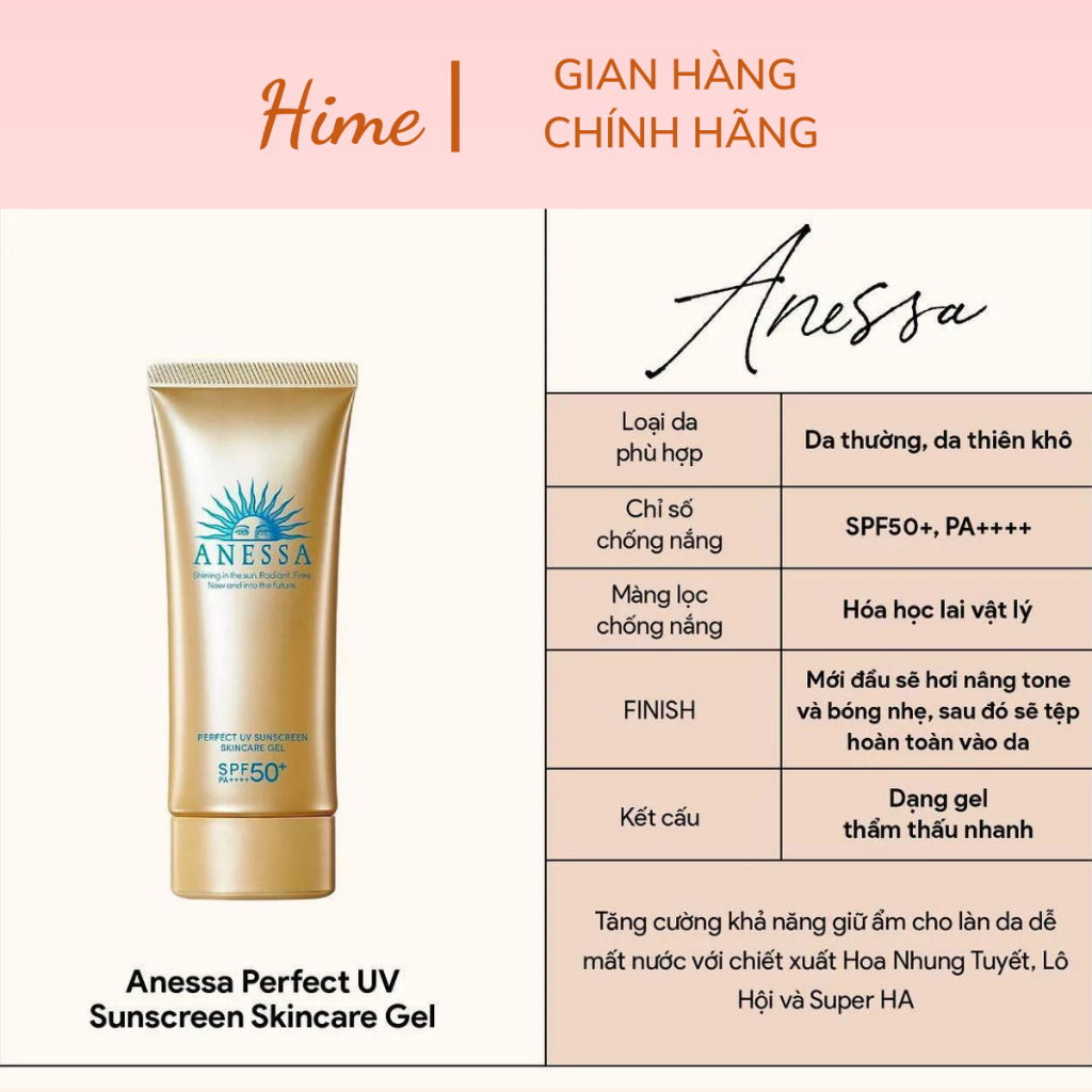 Kem chống nắng Anessa Perfect UV Sunscreen Skincare SPF50+ PA++++ dạng Gel 90g