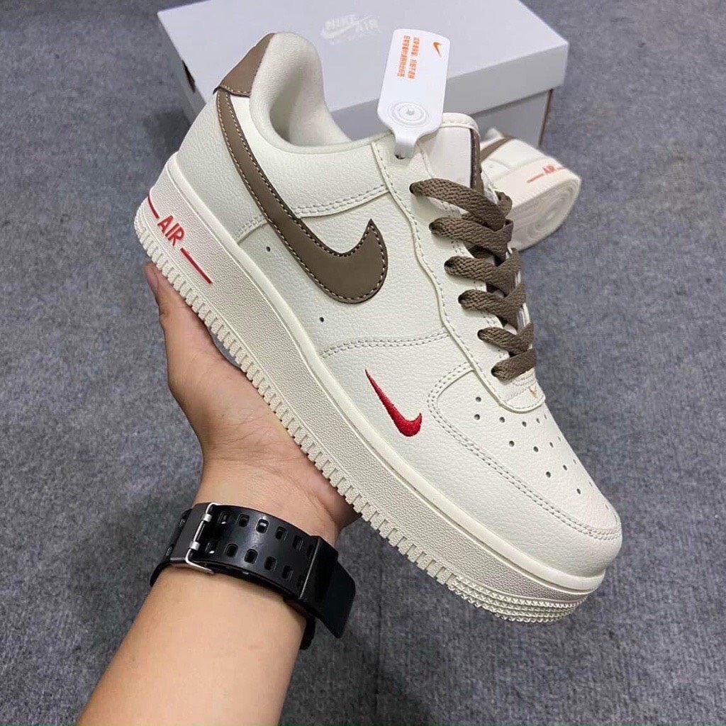 Giày AF1 vệt nâu, Nike_air force 1 nâu trắng, giày thể thao nam nữ cổ thấp, đế air tăng chiều cao, full box bill