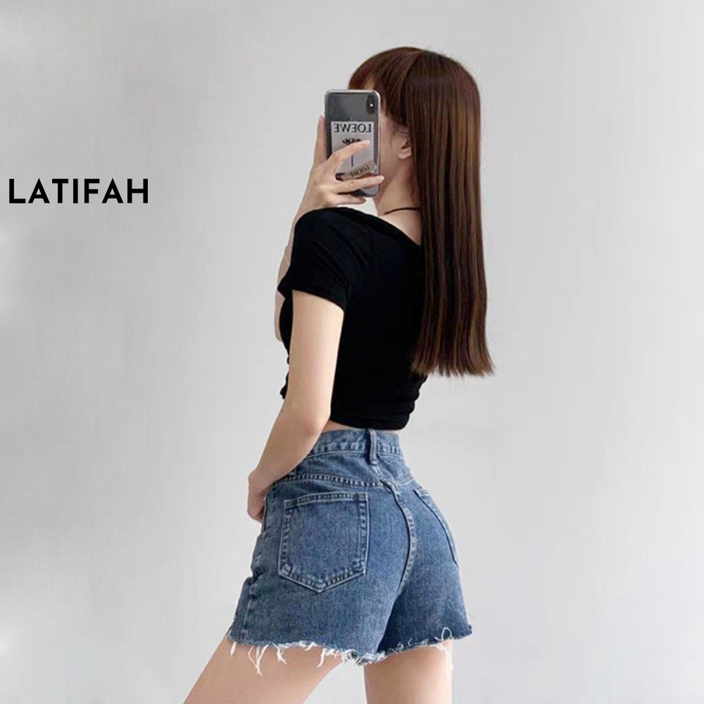 Quần short jeans nữ LATIFAH tua lai trơn QS006 phong cách hàn quốc