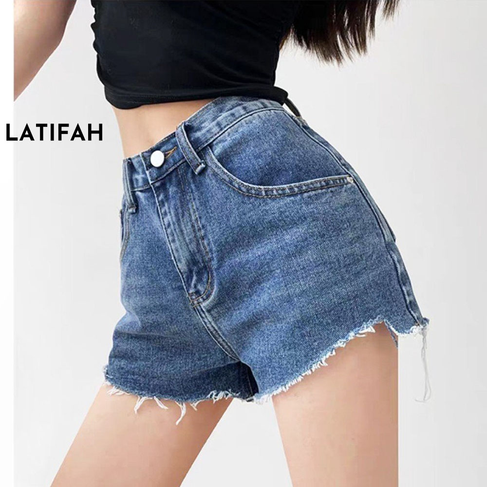 Quần short jeans nữ LATIFAH tua lai trơn QS006 phong cách hàn quốc