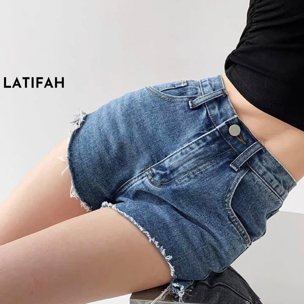 Quần short jeans nữ LATIFAH tua lai trơn QS006 phong cách hàn quốc