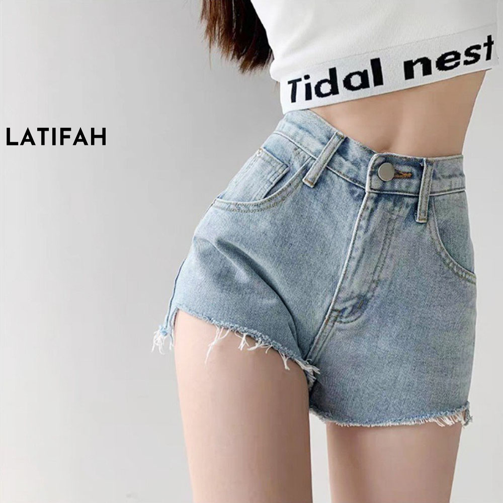 Quần short jeans nữ LATIFAH tua lai trơn QS006 phong cách hàn quốc