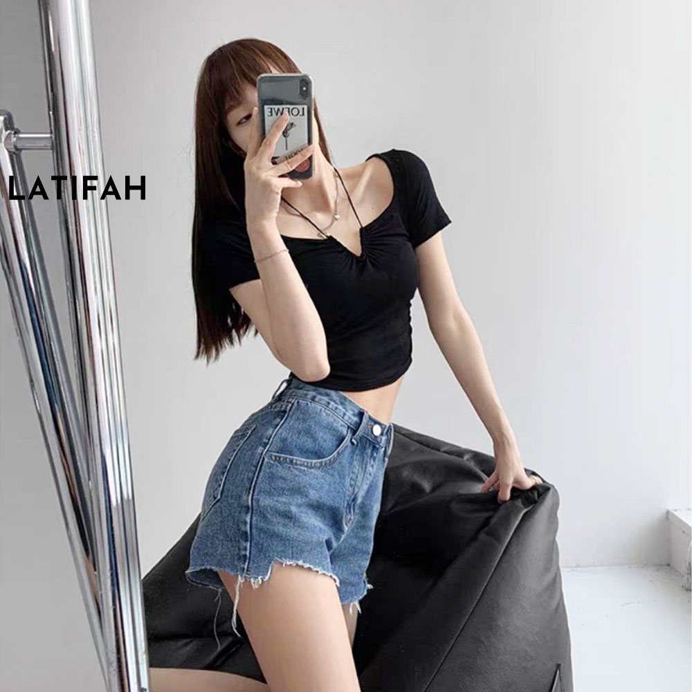 Quần short jeans nữ LATIFAH tua lai trơn QS006 phong cách hàn quốc