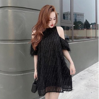 Váy lông tơ khoét vai dáng xuông kèm ảnh thật [BIGSIZE Lady]