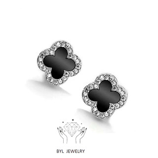 Bông tai nữ bông tai cỏ 4 lá đen chuẩn bạc ta byl jewelry