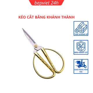 Kéo cắt vải băng khánh thành, cán màu vàng, kéo hình rồng phượng