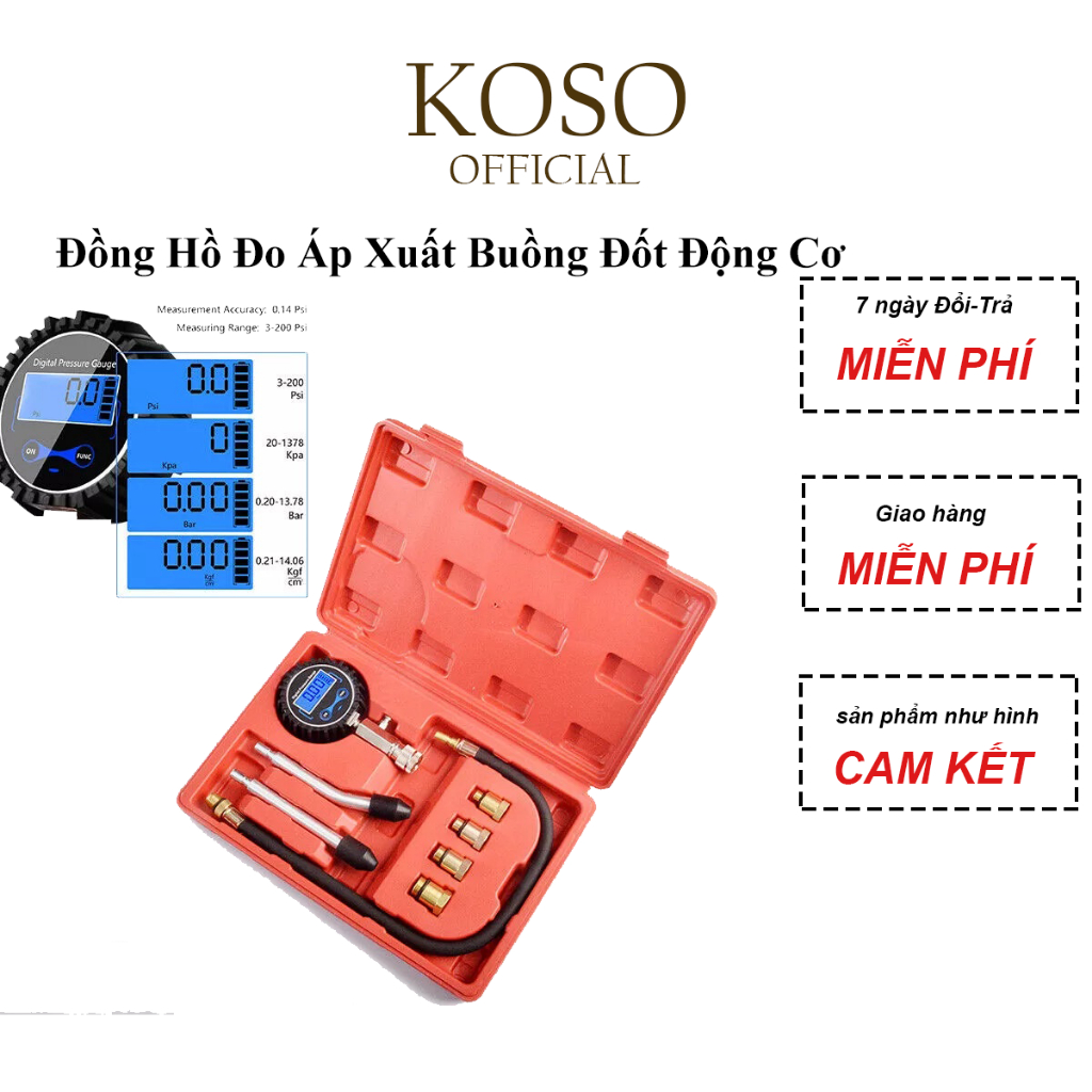 Đồng Hồ Đo Áp Xuất Buồng Đốt Động Cơ Xăng Ô Tô & Xe Máy KOSO Đài Loan kiểm tra tỉ số nén của động cơ xăng
