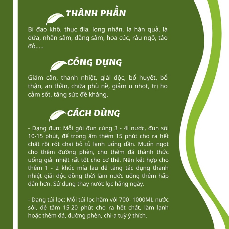 Nguyên liệu nấu trà sâm bí đao, 1 sét nấu sâm bí đao hạt chia được  3- 4 lít nước giải nhiệt mùa hè