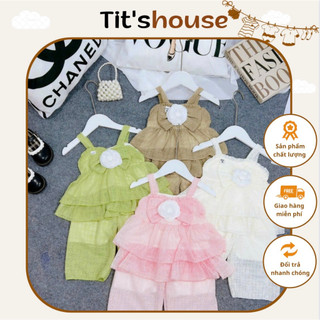 Set quần áo bánh bèo voan phối ren mềm mát cho bé gái t010
