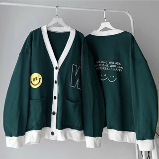 Áo Cardigan Nỉ Ngoại W Mặt Cười - Áo Khoác Nỉ Nút Cài Túi Vuông (HD360 - Kèm Ảnh Thật)
