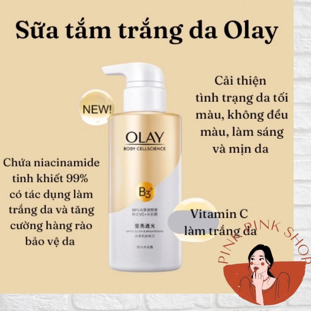 Sữa Tắm Olay B3 + Vitamin C Giúp Dưỡng Trắng Da Cấp Ẩm Cho Da Chai 500Ml