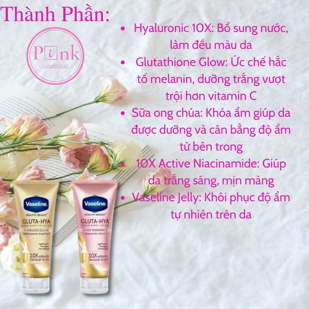 Dưỡng Thể VASELINE X10 Healthy Bright Gluta HYA 330Ml