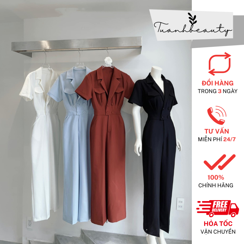 Junpsuit Cổ vest cộc tay dáng dài hàng Thiết kế cao cấp [loại 1]