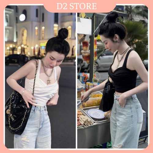Áo Body 2 Dây Đan Chéo Lưng Cúp Ngực Xếp Ly Đi Biển Đi Chơi Freesize