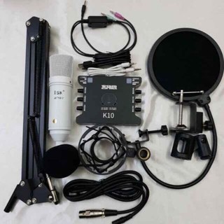 Combo trọn bộ livestream thu âm ISK AT-100 + Sound card k10 + Full phụ kiện