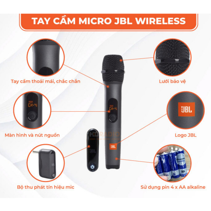 Micro Không Dây Karaoke JBL WIRELESS - Hàng Chính hãng PGI - Chống Hú Tốt, Hát Nhẹ, Sóng Mạnh, Âm Thanh Cực Hay