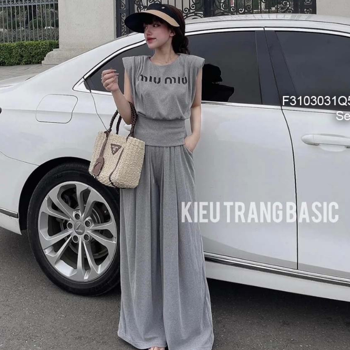 Set áo bo dáng ngắn tay sát nách+ quần ống suông dài!