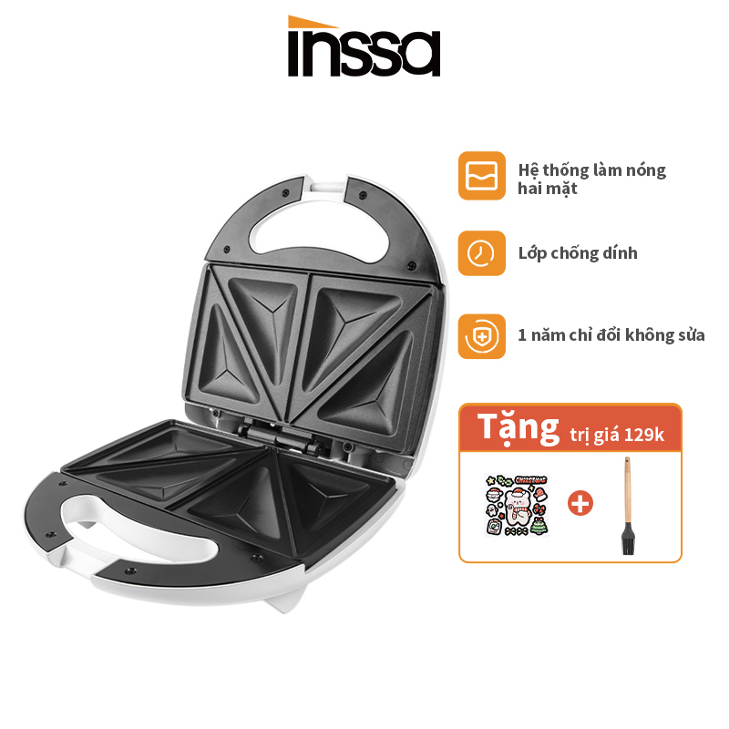 INSSA Máy làm bánh sandwich công suất cao 800W bữa sáng mì máy nướng bánh quế gia dụng đa chức năng