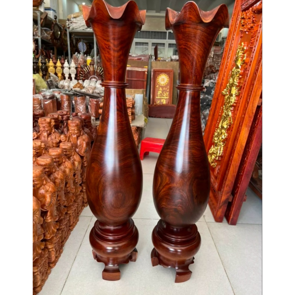 Cặp lục bình phong thủy-Cặp lộc bình trơn gỗ lim cao 90 cm