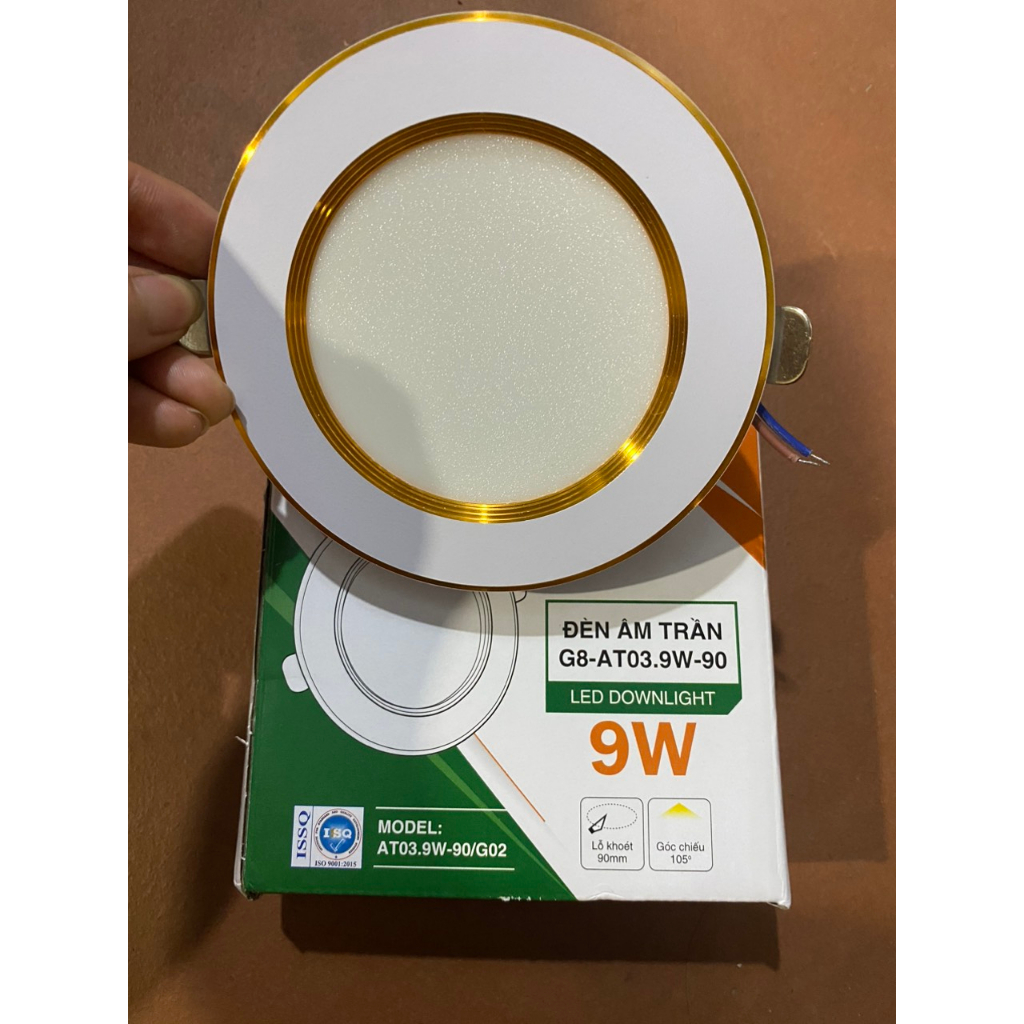 Đèn led âm trần 9w ánh sáng trắng viền vàng