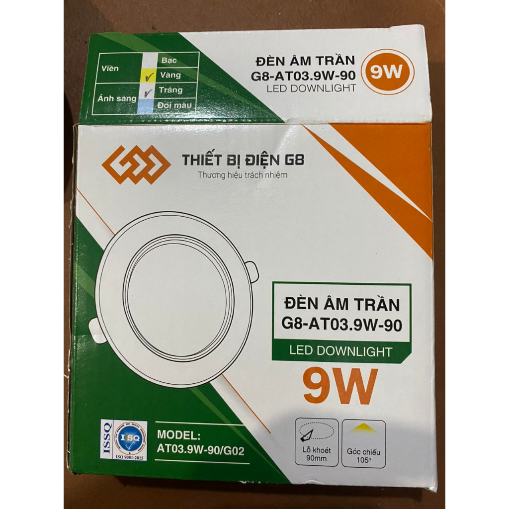 Đèn led âm trần 9w ánh sáng trắng viền vàng