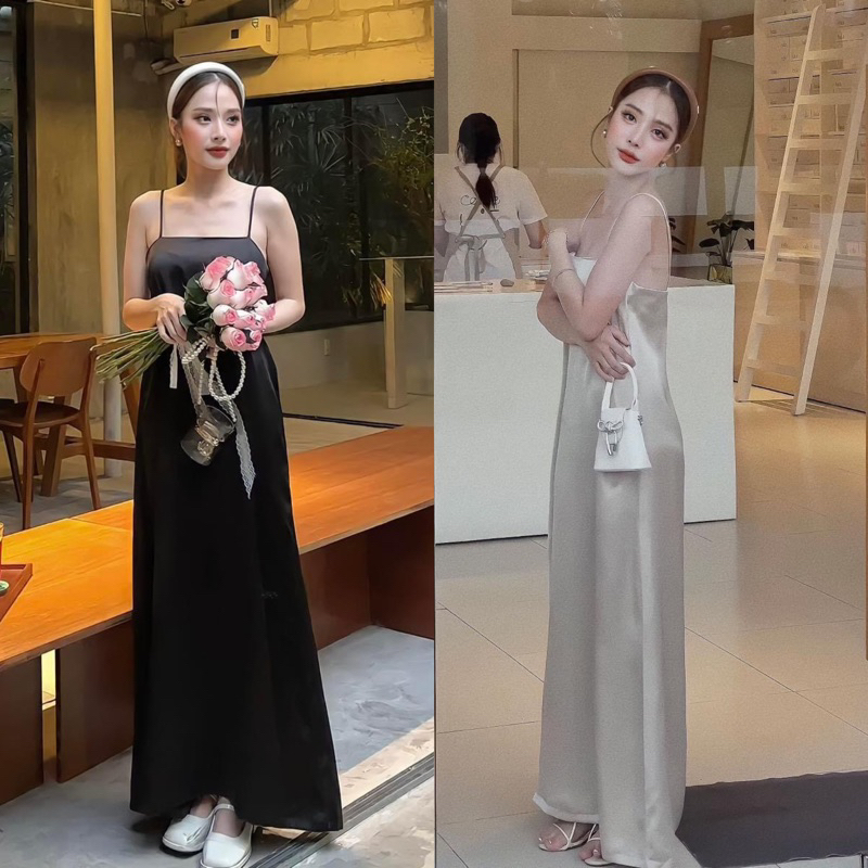 Đầm hai dây suông lụa cao cấp - TKCC BAGEO chuẩn