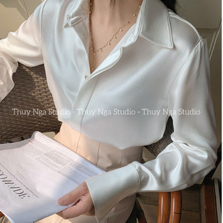 Áo Sơ Mi Lụa 𝗧𝗛𝗨𝗬 𝗡𝗚𝗔 𝗦𝗧𝗨𝗗𝗜𝗢 Thiết Kế Basic Chất Lụa Cao Cấp