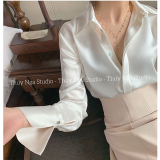 Áo Sơ Mi Lụa 𝗧𝗛𝗨𝗬 𝗡𝗚𝗔 𝗦𝗧𝗨𝗗𝗜𝗢 Thiết Kế Basic Chất Lụa Cao Cấp