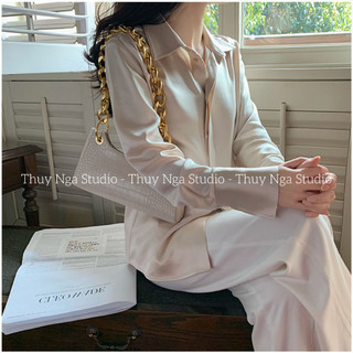 Áo Sơ Mi Lụa 𝗧𝗛𝗨𝗬 𝗡𝗚𝗔 𝗦𝗧𝗨𝗗𝗜𝗢 Thiết Kế Basic Chất Lụa Cao Cấp