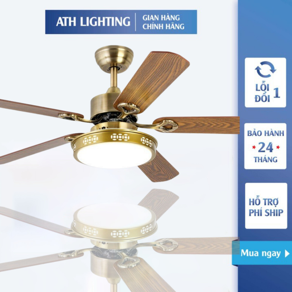 Quạt Trần ATH LIGHTING, Loại Quạt Trần Đèn Led 3 Chế Độ Màu Ánh Sáng Có Điều Khiển Từ Xa, 6 Cấp Độ Gió, Có Hẹn Giờ
