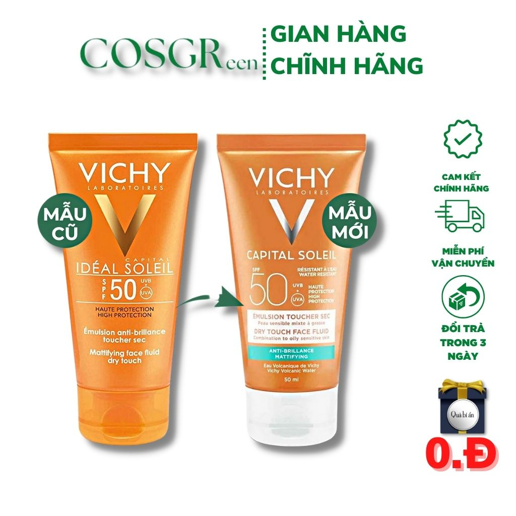 Kem chống nắng Vichy Capital Soleil SPF50 Cream/ Emulsion Toucher Sec Anti Chính Hãng 50ml