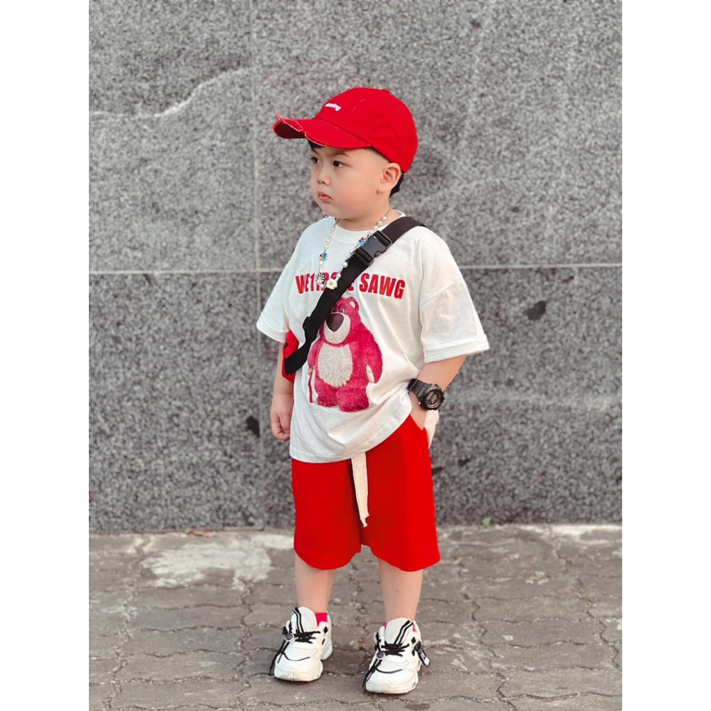 Đồ bộ bé trai Familylove kid - Đồ bộ bé trai bé trai in hình gấu dâu đáng yêu phong cách Hàn Quốc