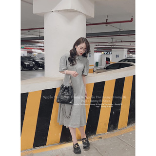 V120 - VÁY ZIP XOÈ CỔ SƠ MI CÚC BỌC