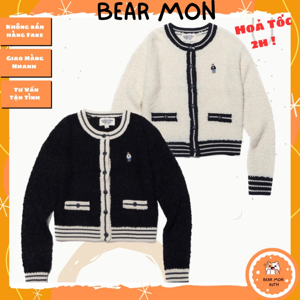Áo Khoác Lông WHOAU Steve Bookle Cardigan Whckc4T41F Màu trắng và đen