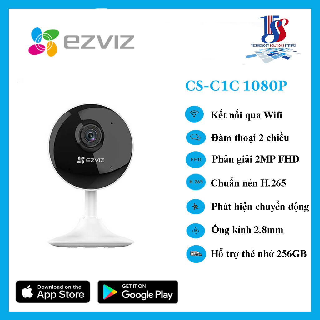 Camera EZVIZ wifi IP CS-C1C-B 1080p (2.0 Megapixel), nén H265, có đàm thoại, góc quan sát rộng - Hàng chính hãng BH 24T