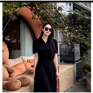 V120 - VÁY ZIP XOÈ CỔ SƠ MI CÚC BỌC