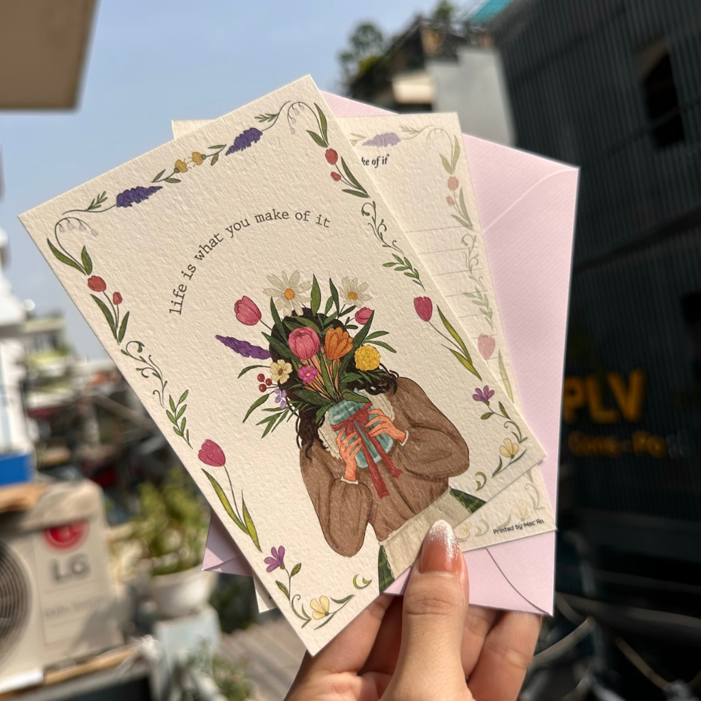 Postcard, Thiệp Chúc Dễ Thương "GIẤY MỸ THUẬT" Tặng Kèm Bì Thư