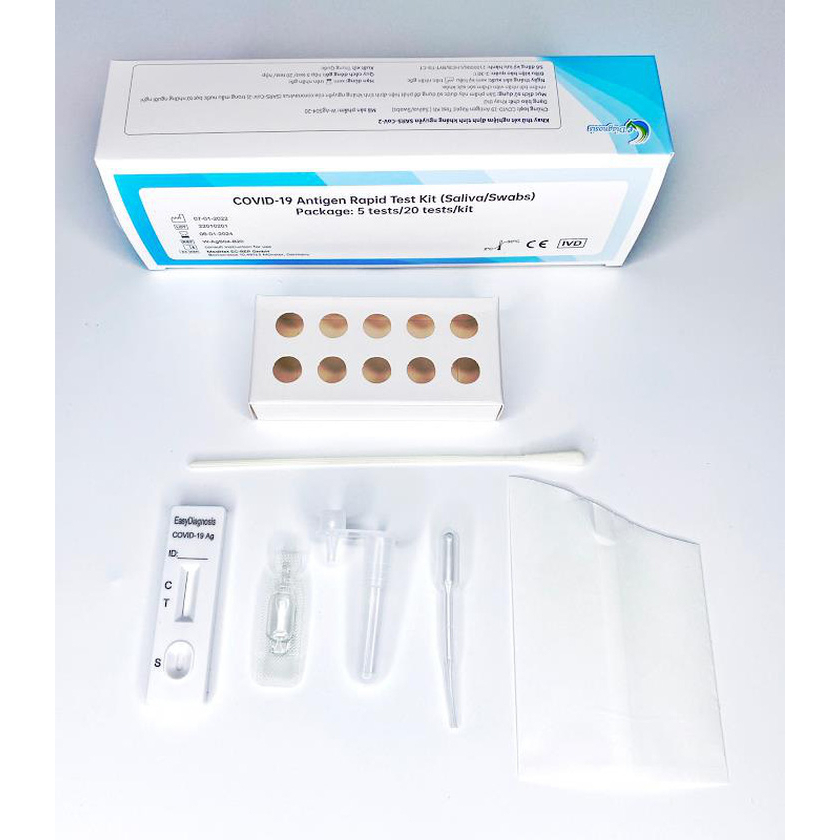 Một bộ kit test nhanh covid tại nhà bằng nước bọt và dịch mũi 2in1 hsd đến t2.2024 | Antigen Rapid EDiagnosis Wuhan