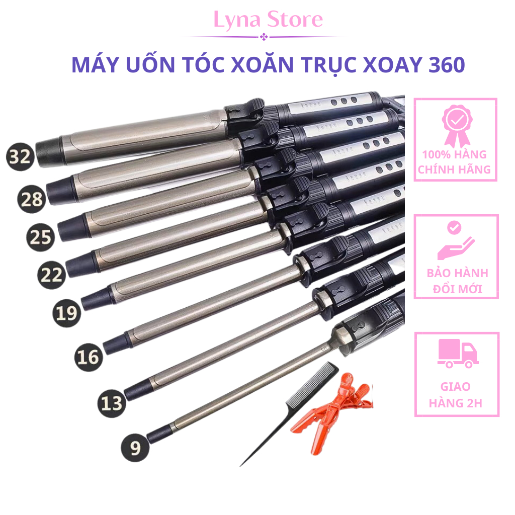 Máy Uốn Tóc Xoăn Lọn Xoay Trục 360 Độ Máy Làm Xoăn Tóc Nhiều Size Làm Tóc Chuyên Nghiệp Uốn Tóc Gợn Sóng