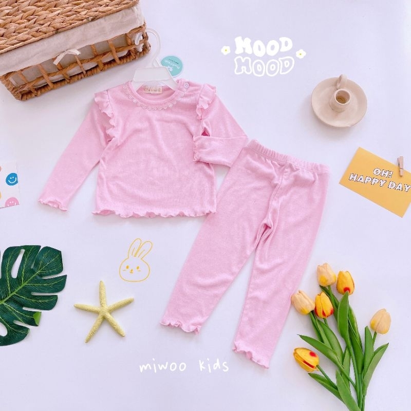 Bộ Cotton Thông Hơi Miwoo Phối Bèo Mặc Điều Hòa Bé Gái