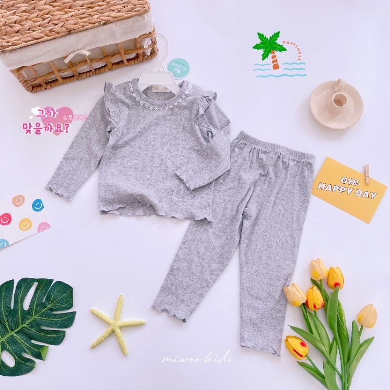 Bộ Cotton Thông Hơi Miwoo Phối Bèo Mặc Điều Hòa Bé Gái