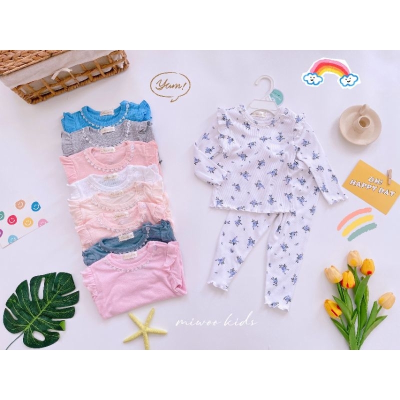 Bộ Cotton Thông Hơi Miwoo Phối Bèo Mặc Điều Hòa Bé Gái