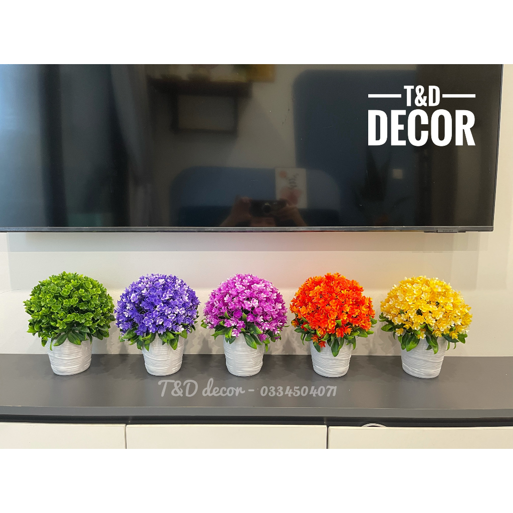 Chậu cẩm tú cầu bông to, chậu hoa giả decor trang trí