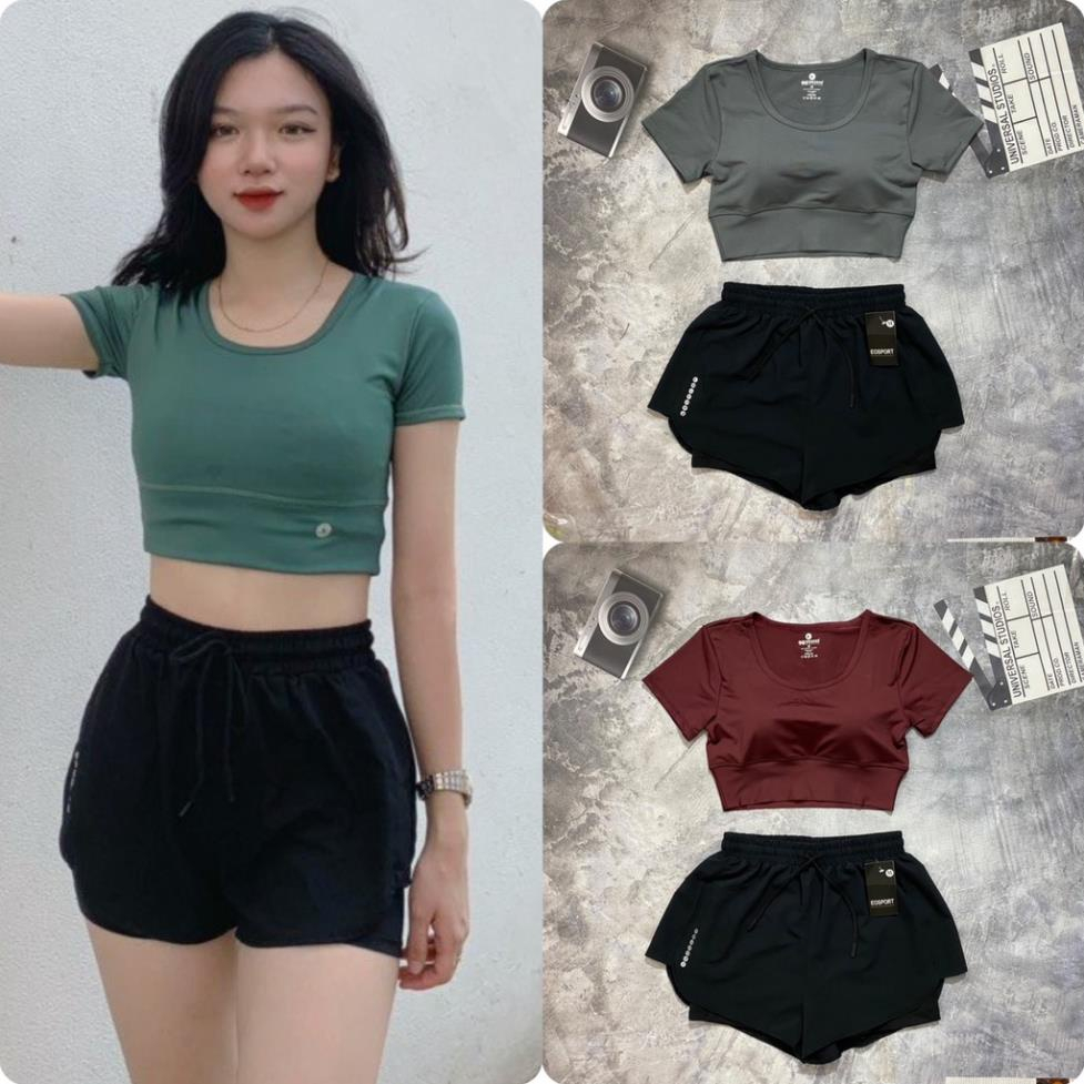 Bộ Bra/Croptop & Quần Đùi 2 Lớp Cao Cấp, Bộ Tập Gym Yoga Erobic Nữ,Vải Dày Dặn, Thấm Hút Mồ Hôi Tốt,Co Giãn