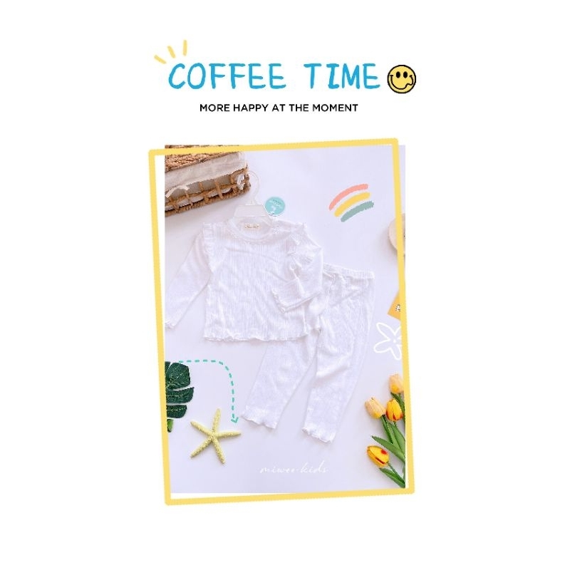 Bộ Cotton Thông Hơi Miwoo Phối Bèo Mặc Điều Hòa Bé Gái