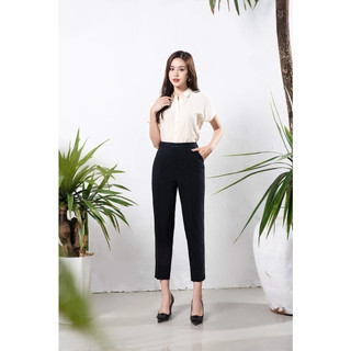 [50-70kg] Quần baggy vải công sở mẫu suông lai form đẹp màu đen size đại