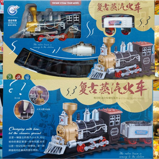 989-436 đồ chơi tàu hỏa xe lửa đường ray 2 toa có khói, đèn và âm thanh kèm pin vintage steam train model