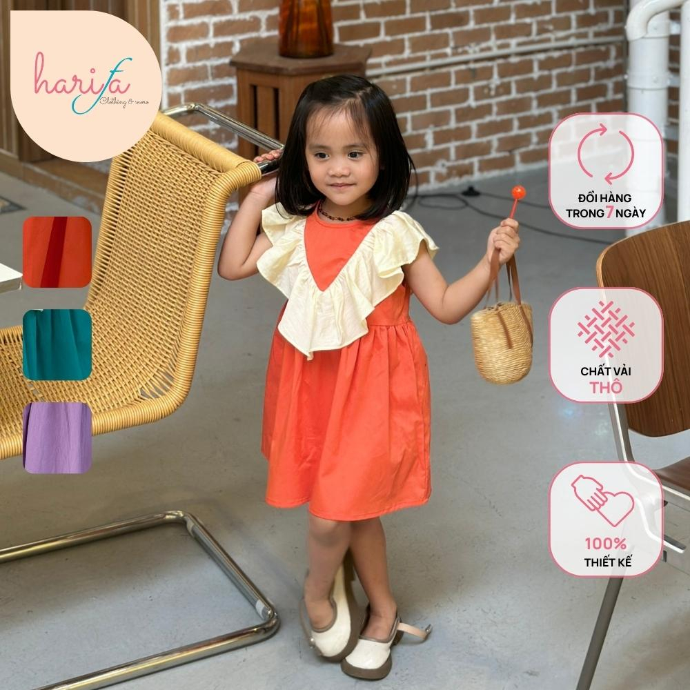 Váy đầm cổ bèo chữ V cho bé gái - phong cách Hàn Quốc Nhật Bản - vải Thô - từ 1 đến 6 tuổi - VT187