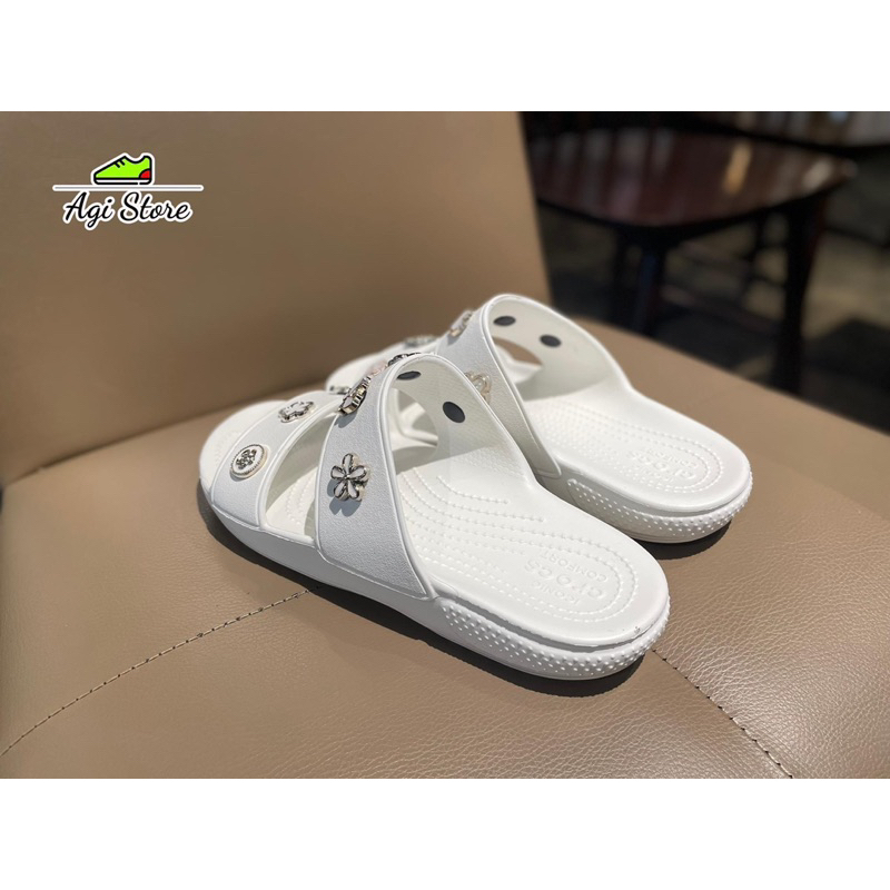 Dép Lê Hai Quai Classic Đế Thấp Màu Trắng